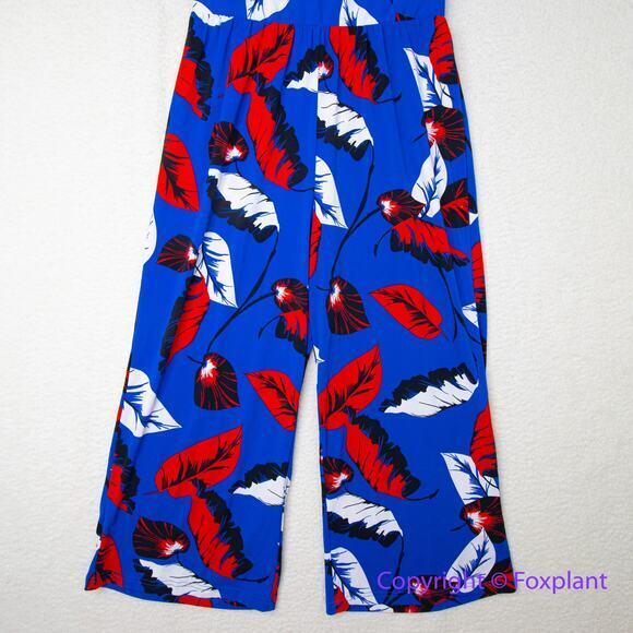 New! Express Blue Print tropical Jumpsuit, women's size L - Picture 4 of 12